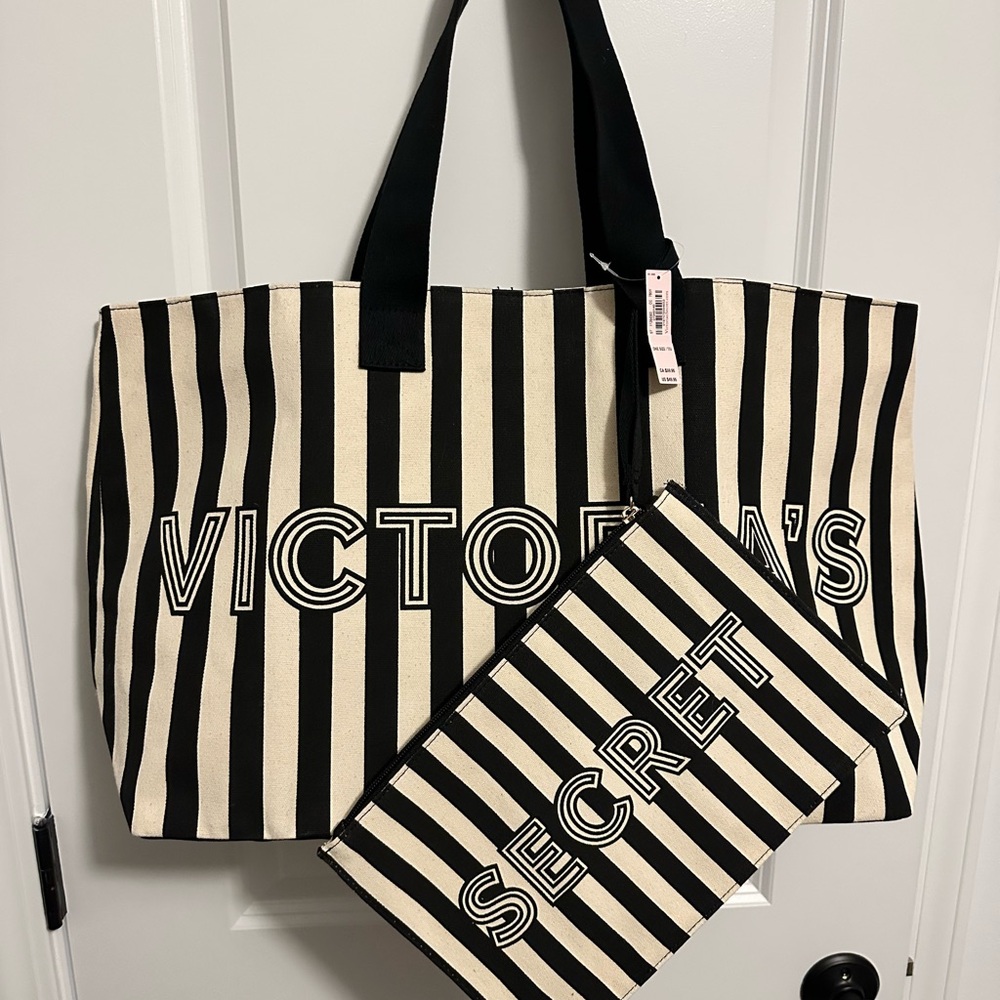 BRAND NEW Victoria's Secret Bold Striped Tote with Pouch